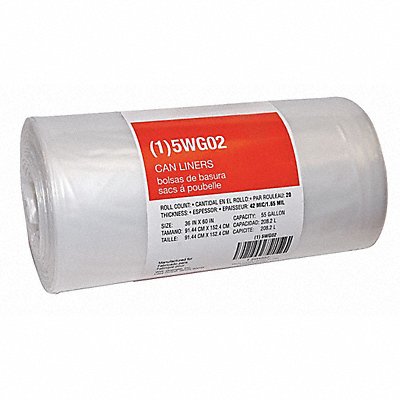 GRAINGER 5WG02 Garbage Bags 55 gal Clear PK20