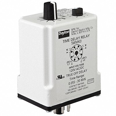 DAYTON 24EP44 H7807 Single Function Time Delay Relay 12VDC 8Pins