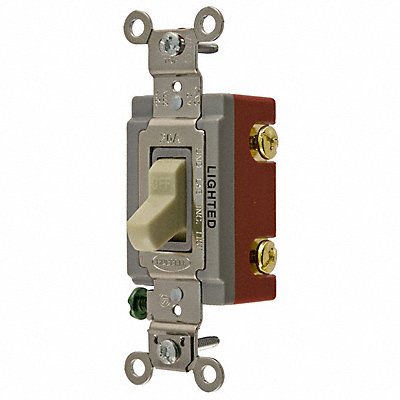 HUBBELL HBL1221IL Illuminated Wall Switch Ivory 20A Bk Side Single Pole