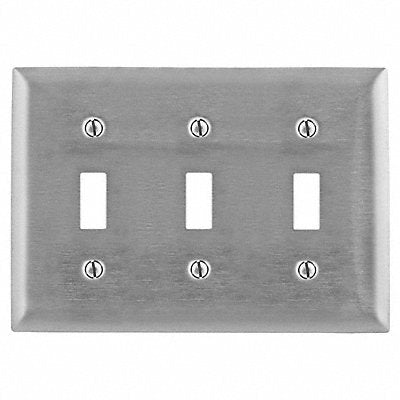 HUBBELL SS3 Tgl Switch Wall Plate Standard Silver 3 Gang Brsh