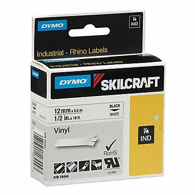 SKILCRAFT 7530020000000 Cassette Vinyl Label Tape 1/2 White/Blk