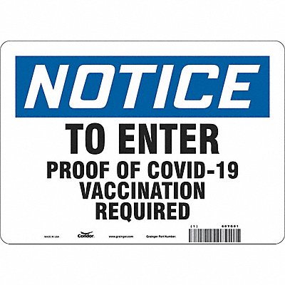 CONDOR 60YG01 Employee/Visitor Vaccine Proof Sign