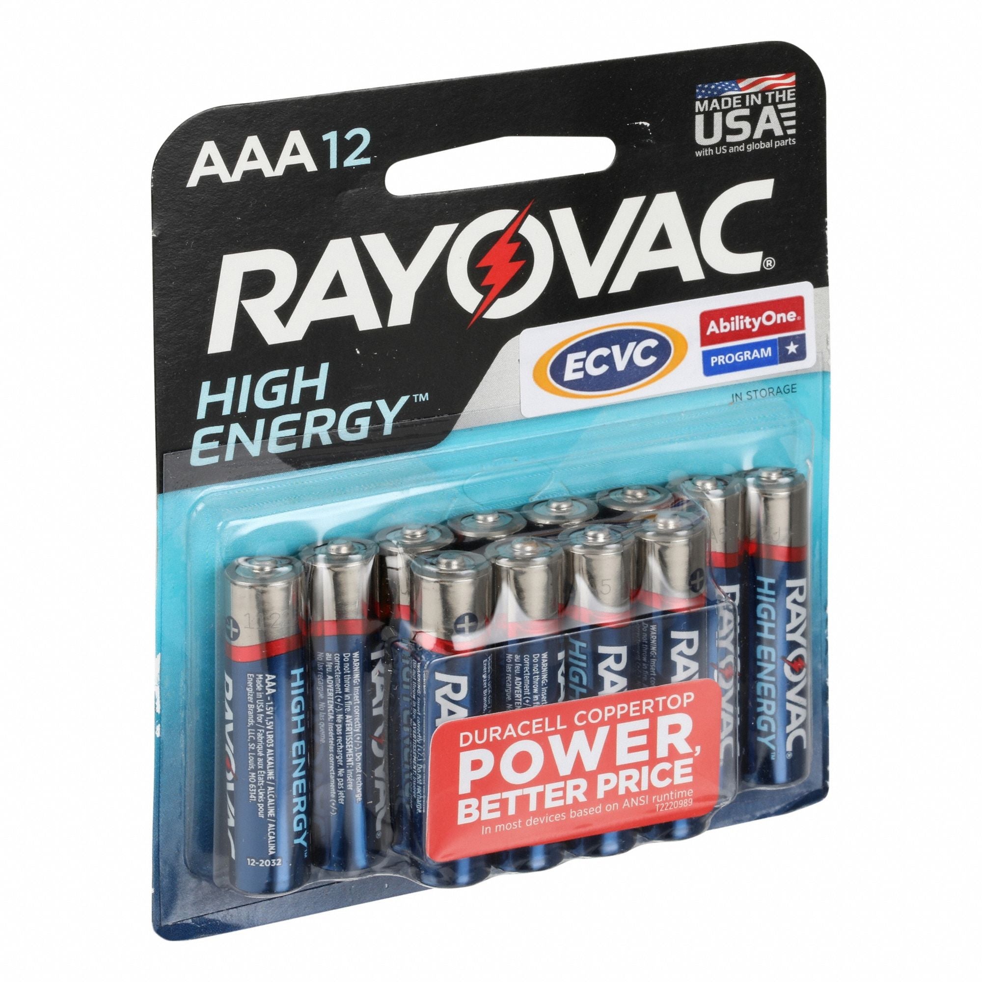 ABILITY ONE 6135010000000 AAA Alkaline Battery Rayovac 1.5VDC PK12