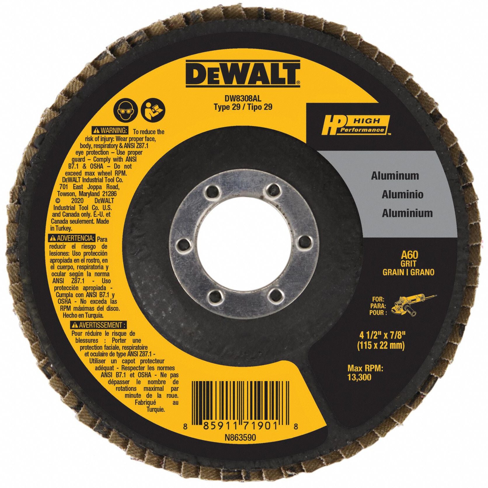 DEWALT DW8308AL Fiber Disc 4 1/2 in Dia 7/8in Arbor