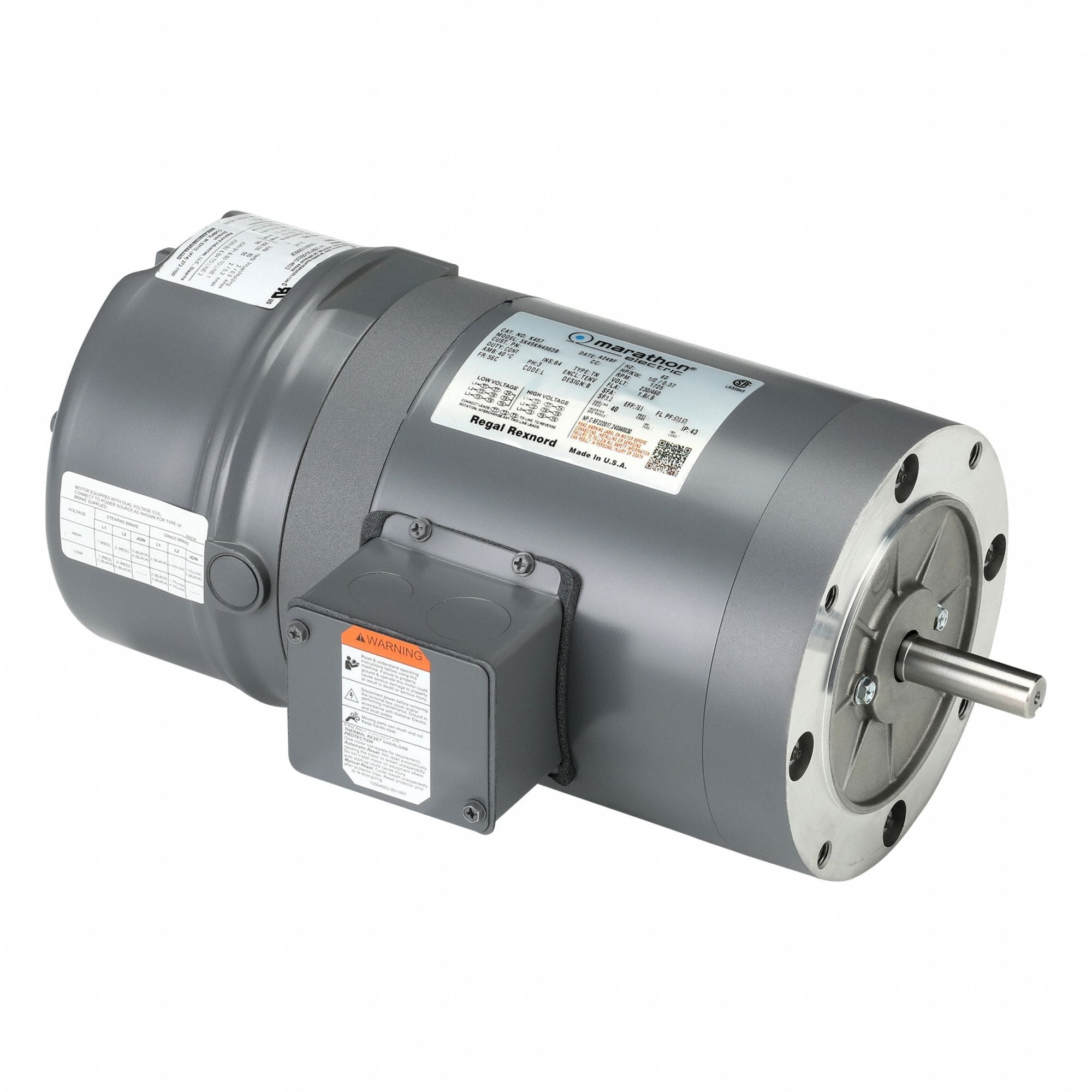 MARATHON MOTORS 5K49KN4563 Brake Motor Three Phase 1/2 hp 1725 RPM