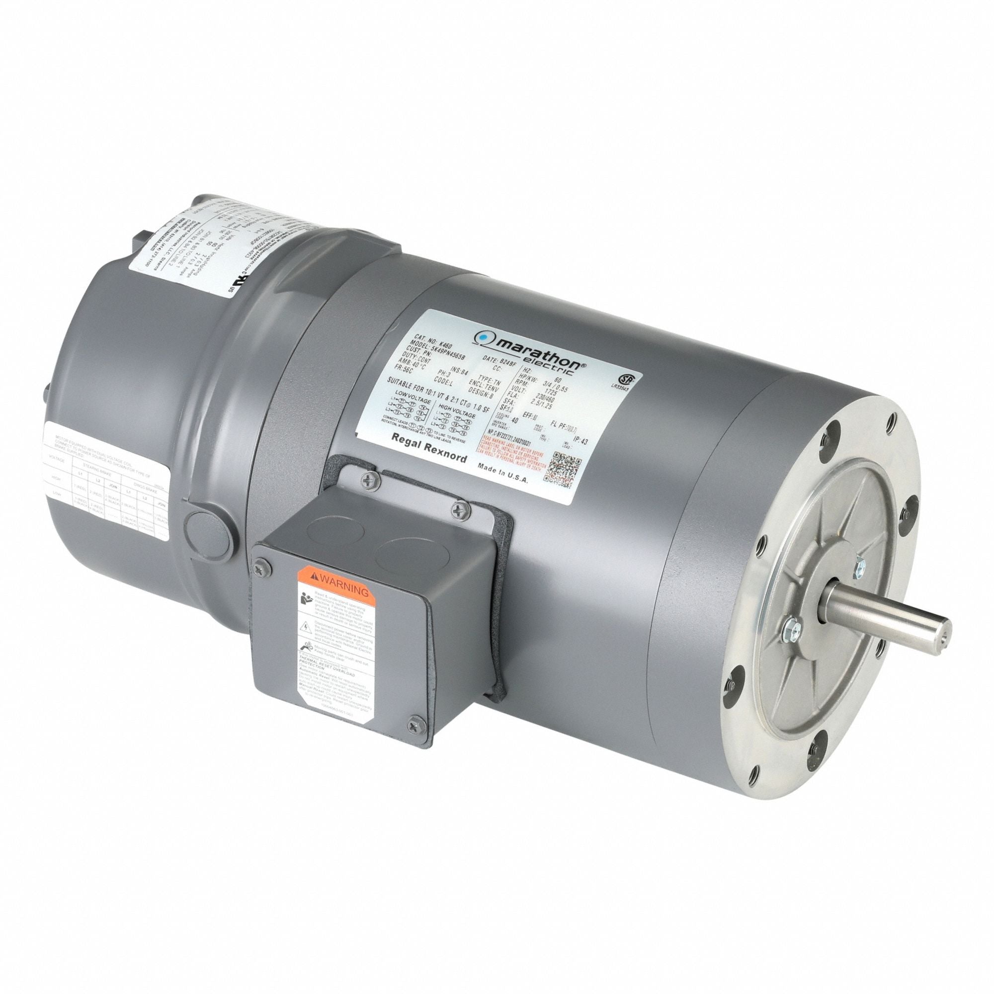 MARATHON MOTORS 5K49PN4565 Brake Motor Three Phase 3/4 hp 1725 RPM