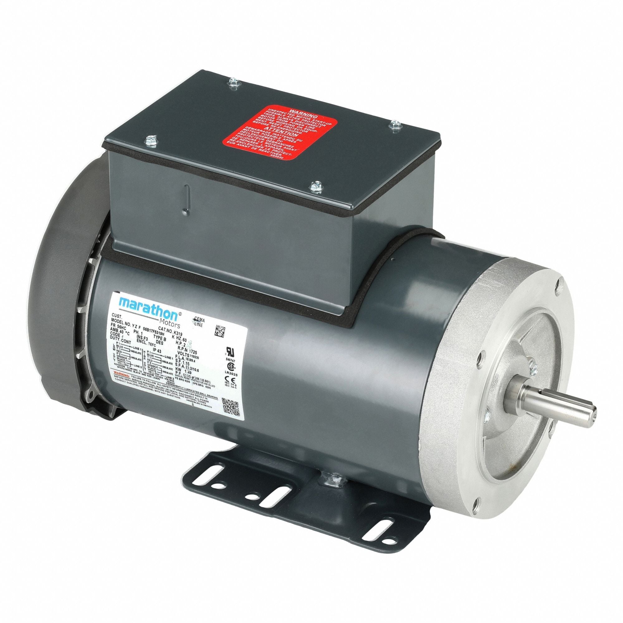 MARATHON MOTORS 056B17F5319 Pressure Washer Motor 2 hp 1725 RPM