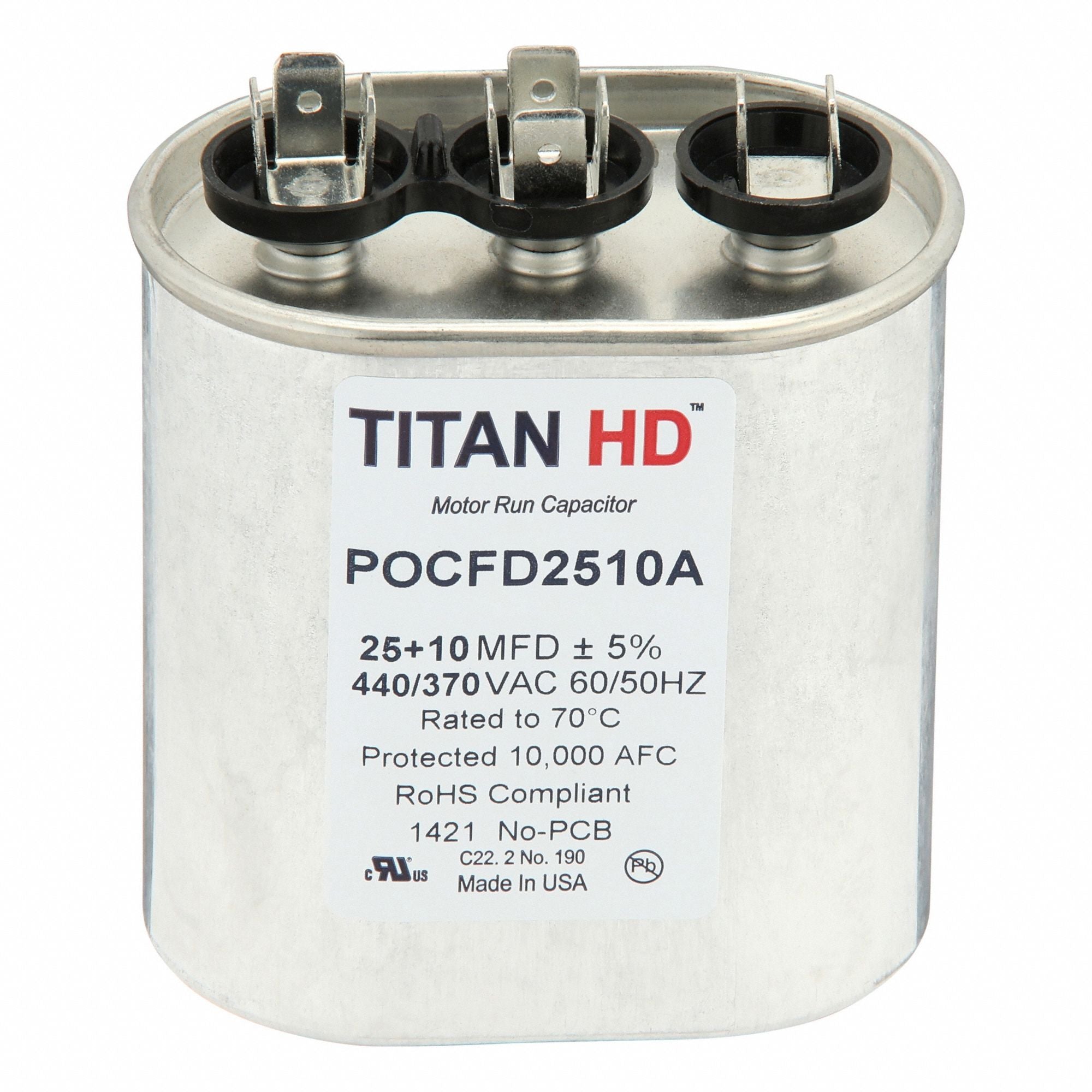 TITAN HD POCFD2510A Oval Motor Dual Run Capacitor 440-370VAC