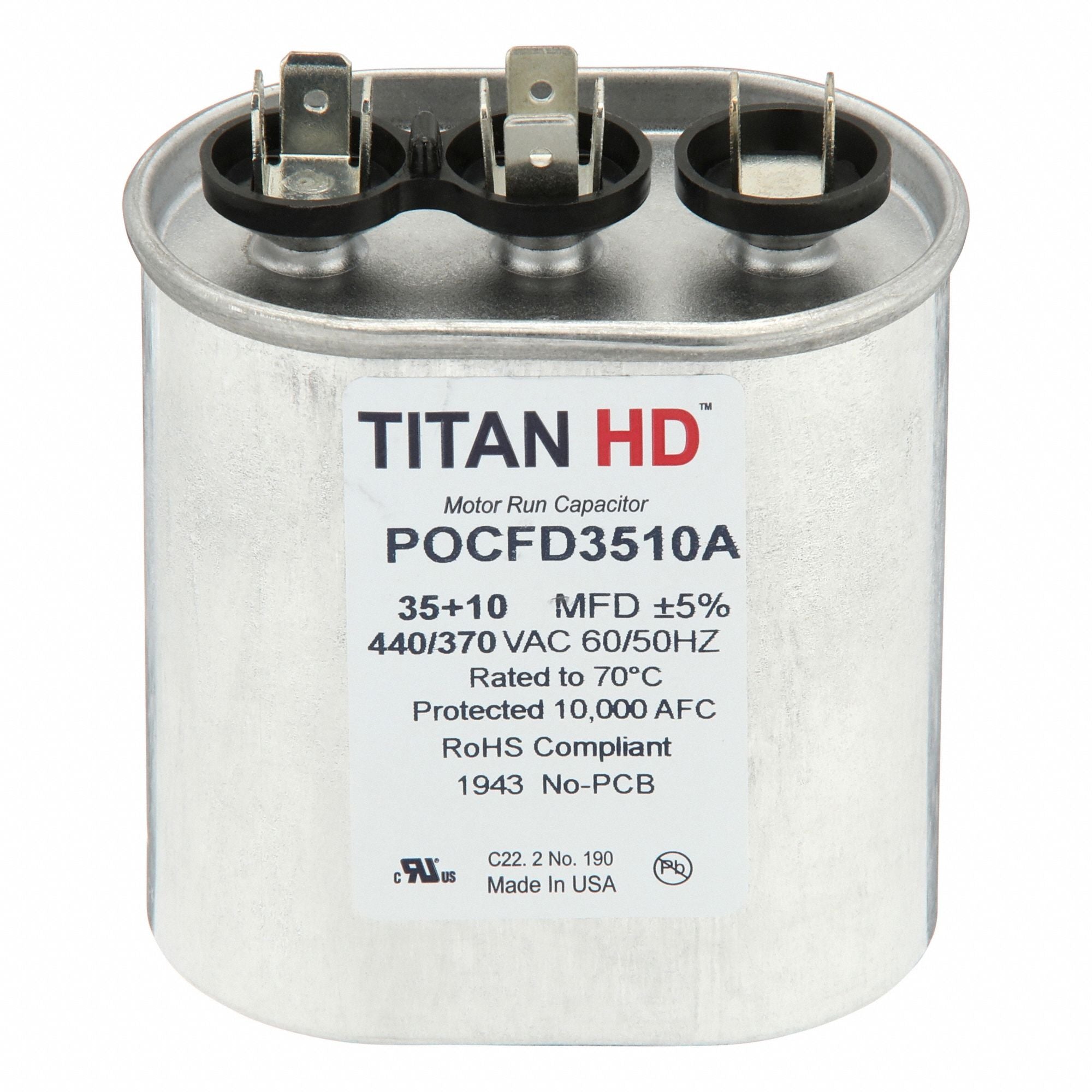 TITAN HD POCFD3510A Oval Motor Dual Run Capacitor 440-370VAC
