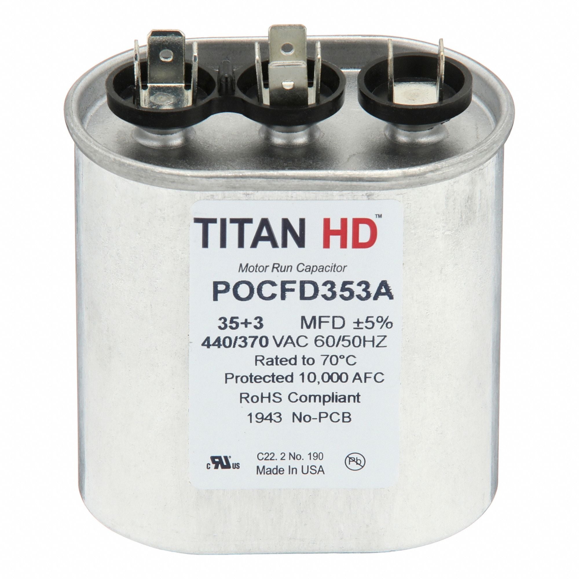 TITAN HD POCFD353A Oval Motor Dual Run Capacitor 440-370VAC