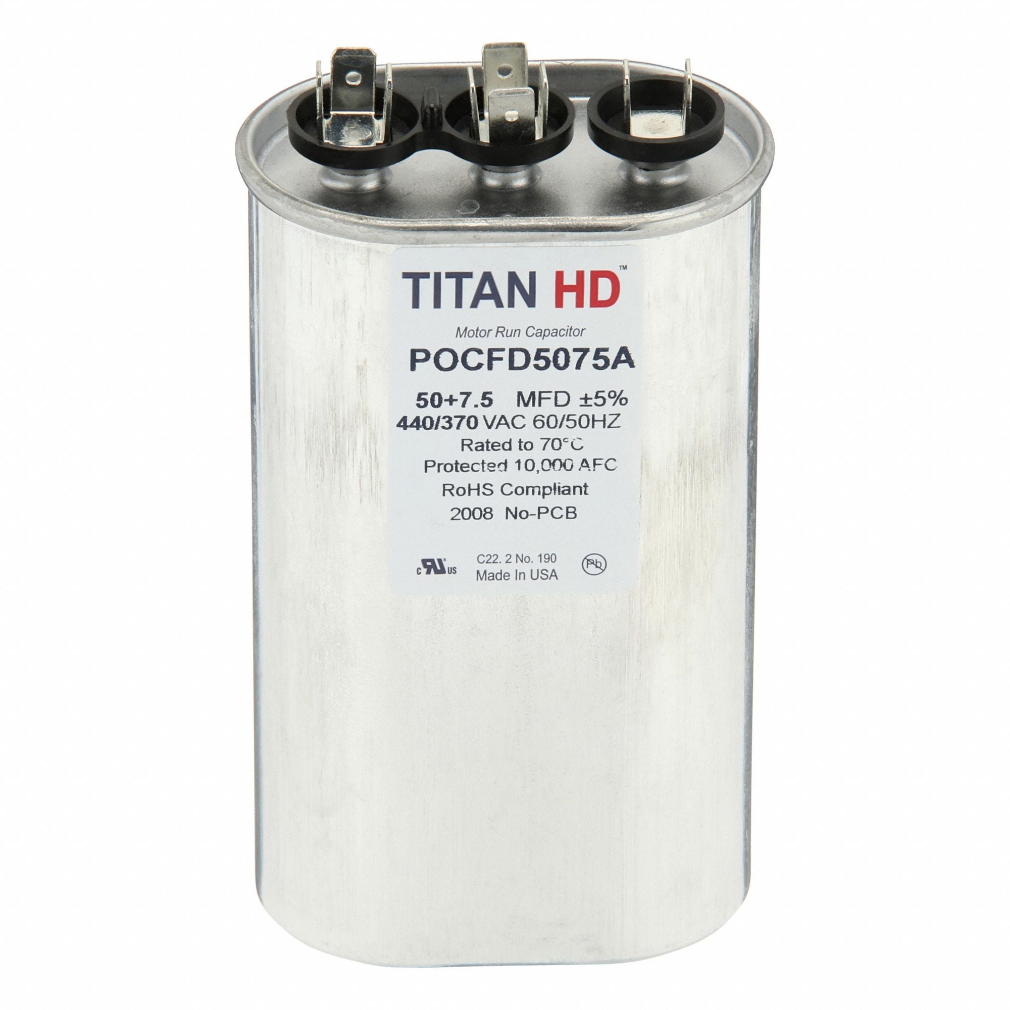 TITAN HD POCFD5075A Oval Motor Dual Run Capacitor 440-370VAC