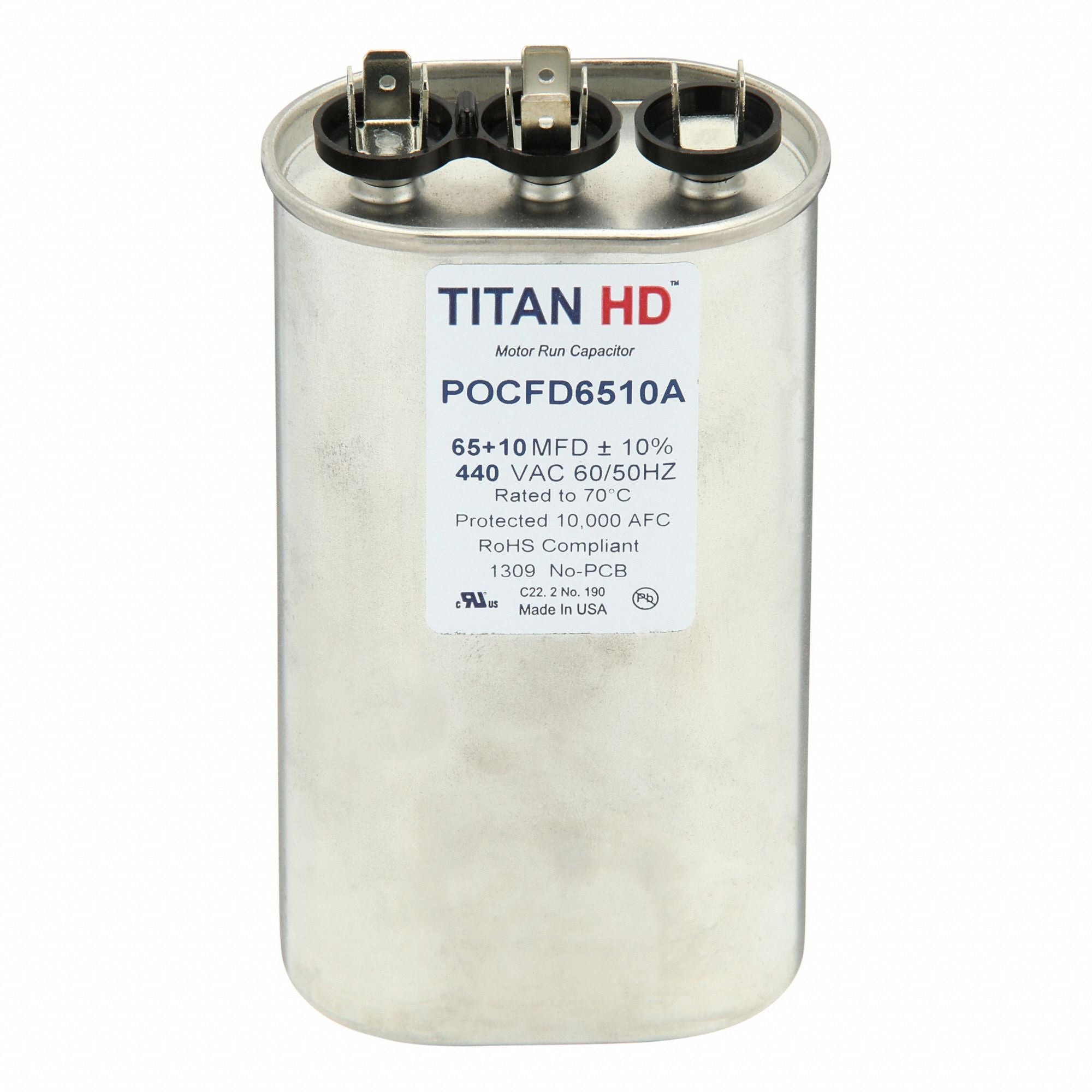 TITAN HD POCFD6510A Oval Motor Dual Run Capacitor 440-370VAC