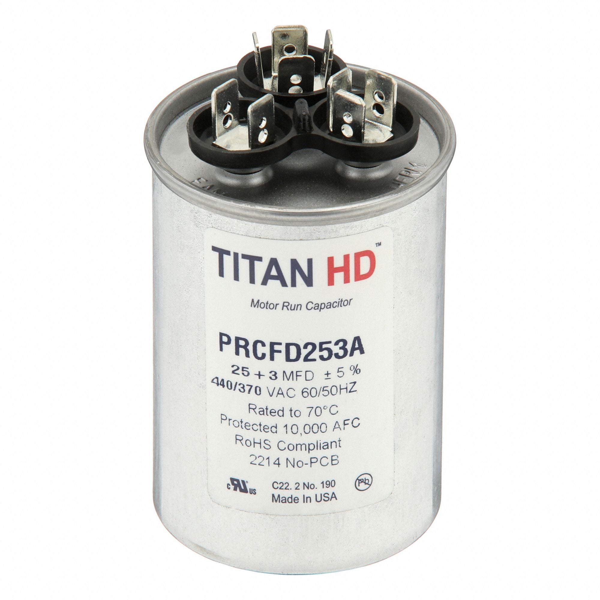 TITAN HD PRCFD253A Round Motor Dual Run Capacitr 440-370VAC