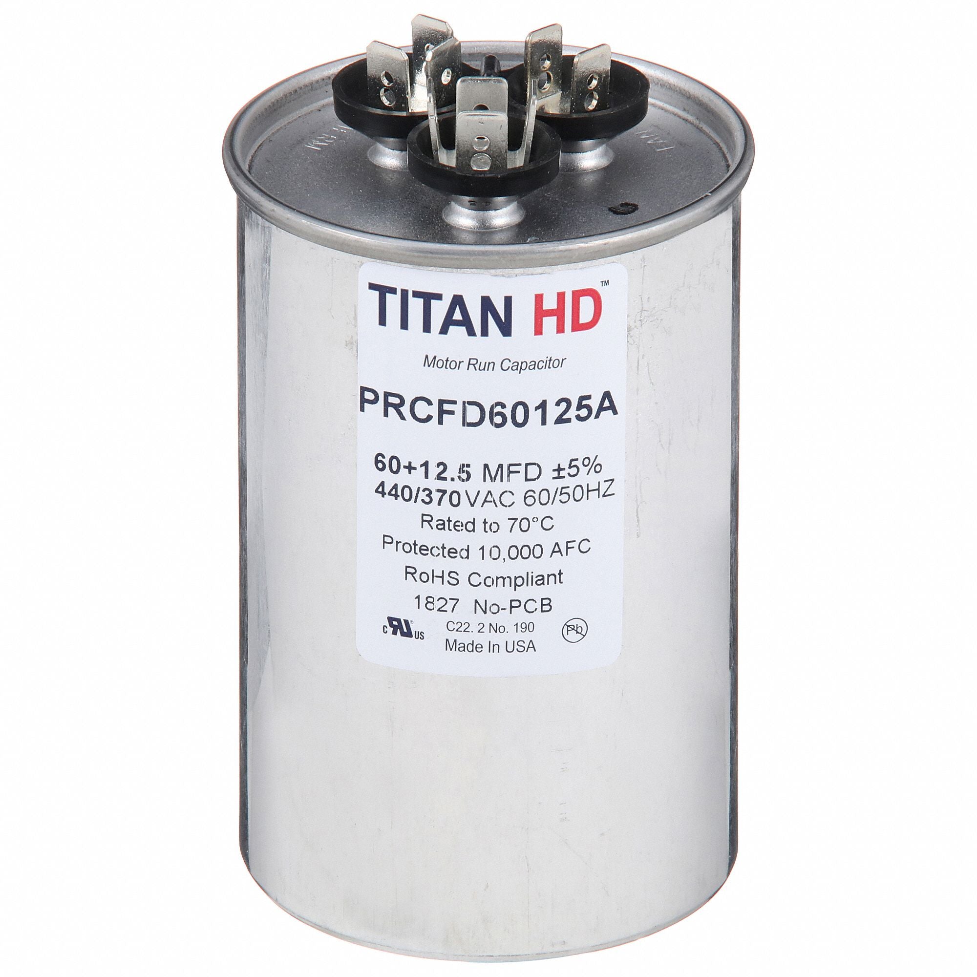 TITAN HD PRCFD60125A Round Motor Dual Run Capacitr 440-370VAC