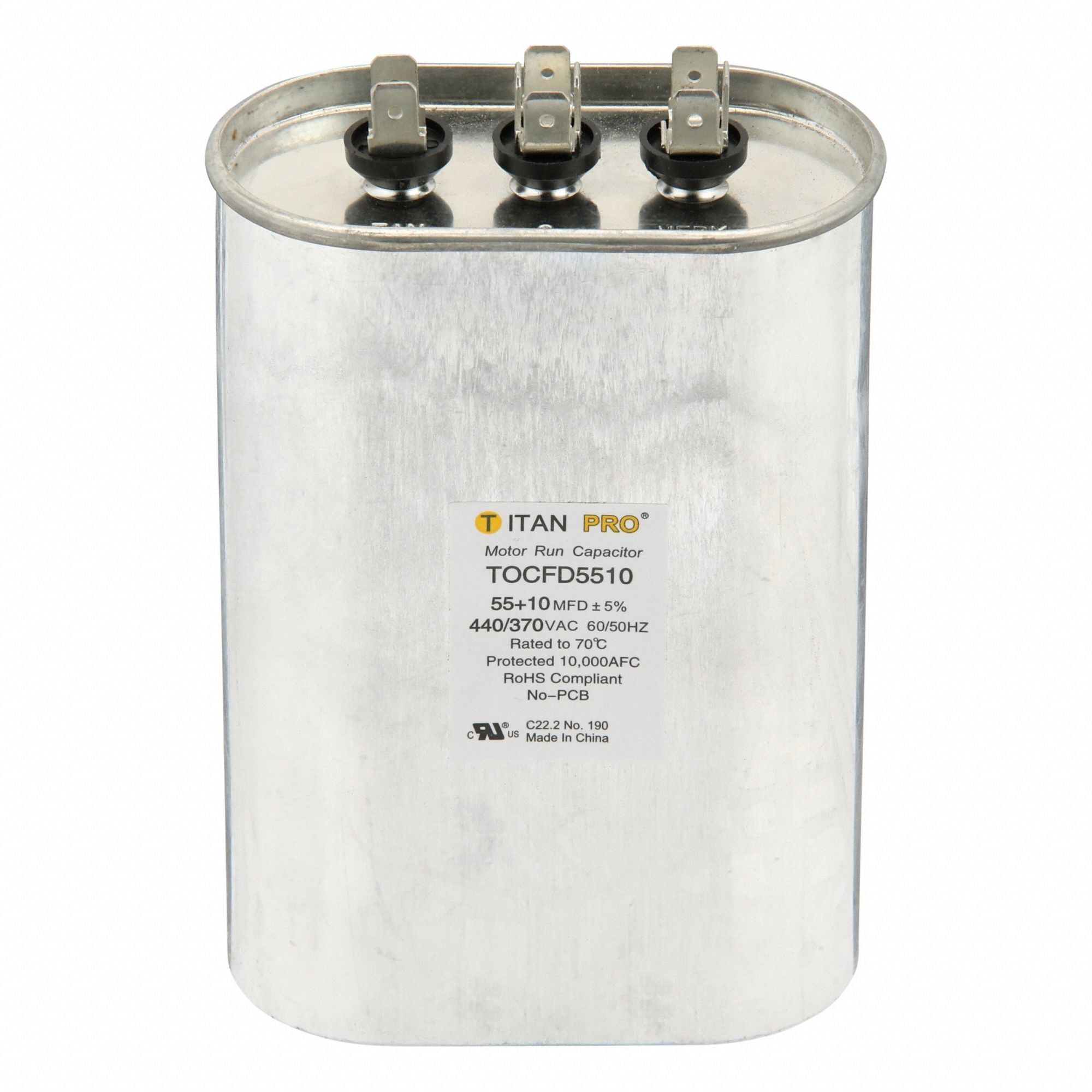 TITAN PRO TOCFD5510 Oval Motor Dual Run Capacitor 440-370VAC