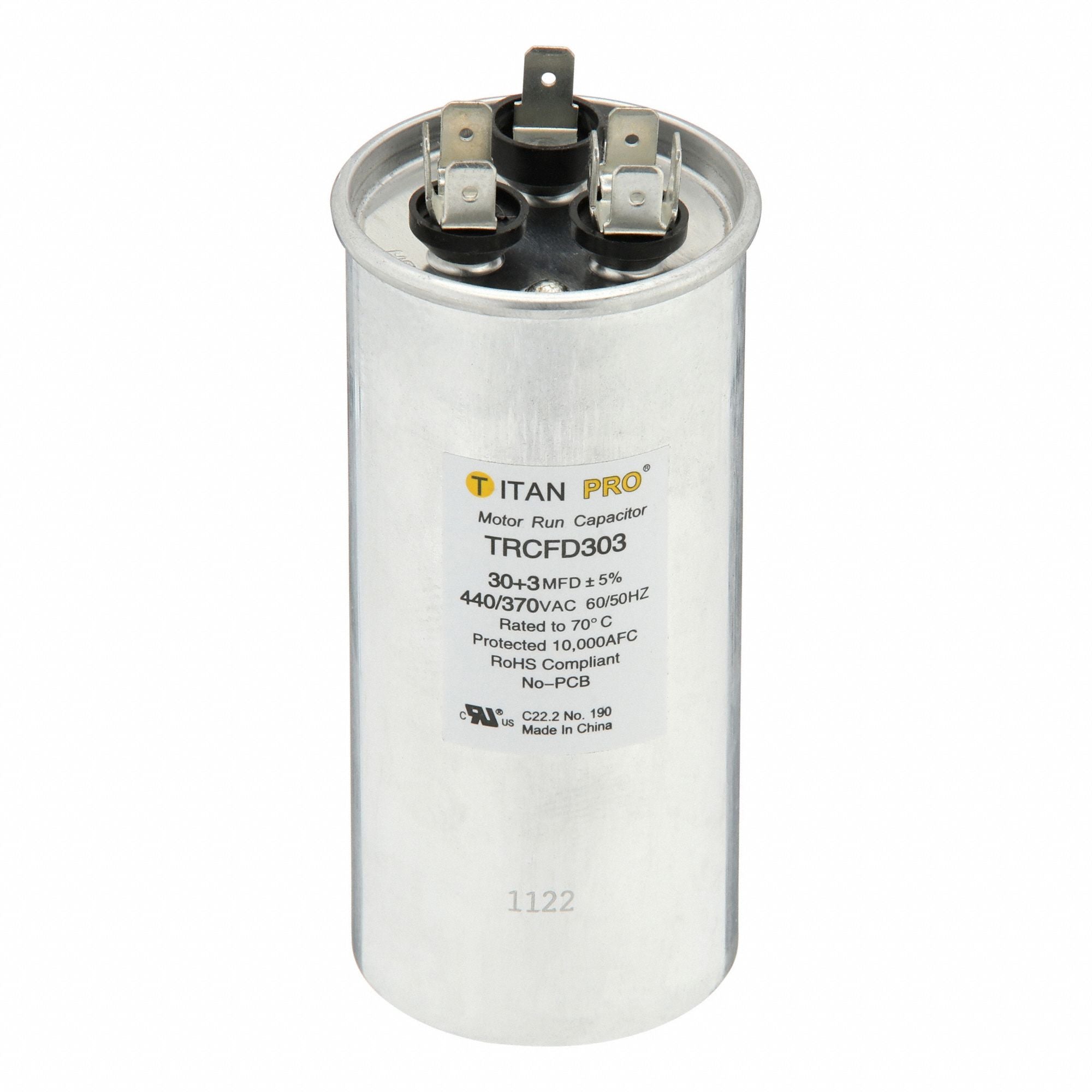 TITAN PRO TRCFD303 Round Motor Dual Run Capacitr 440-370VAC