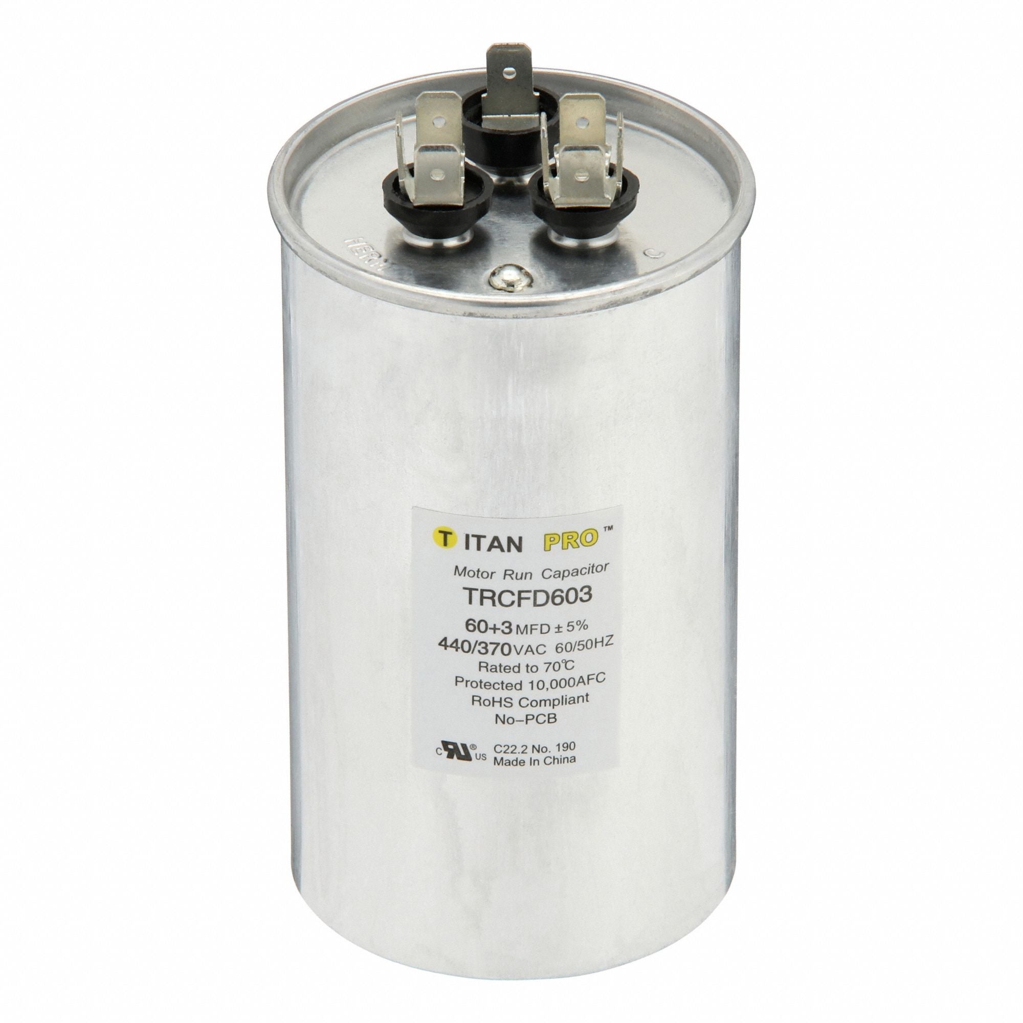 TITAN PRO TRCFD603 Round Motor Dual Run Capacitr 440-370VAC