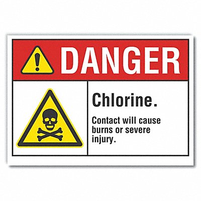 LYLE LCU40038ND5X35 Chlorine Danger Label 3.5x5in Polyester