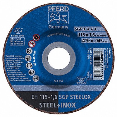 PFERD 63172 Depressed Centre Cut Off Wheel 7/8 CN Unthreaded Hole