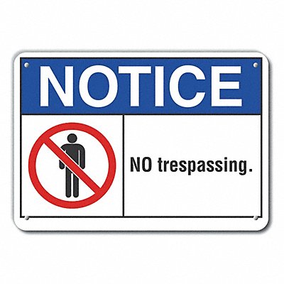 LYLE LCU50009NA10X7 Alum No Trespassing Notice Sign 7x10in