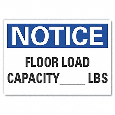 LYLE LCU50136ND14X10 Floor Load Notice Lbl 10x14in Polyester