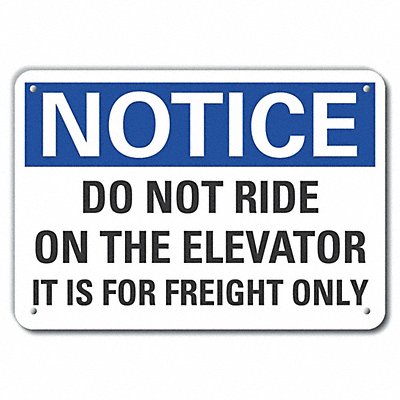LYLE LCU50234NP14X10 Elevator Hazard Note Sign 10x14in Plastic