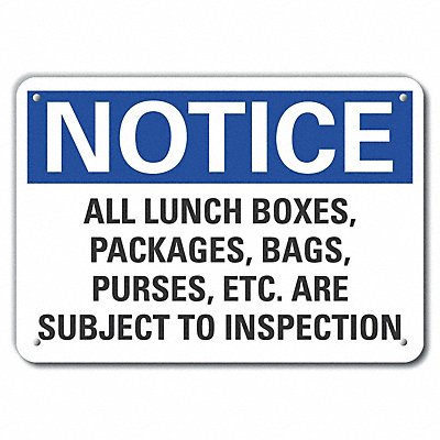 LYLE LCU50289NA14X10 Alum Inspection Notice Sign 10x14in Alum