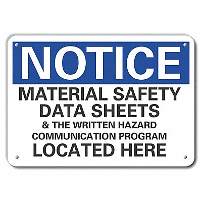 LYLE LCU50296NA14X10 Alum Msds Info Notice Sign 10x14in