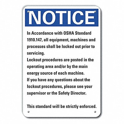 LYLE LCU50308NA10X7 Alum Lockout Tagout Notice Sign 10x7in