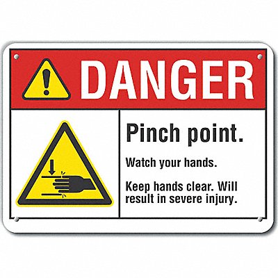 LYLE LCU40001RA14X10 Rflct Pinch Point Danger Sign 10x14in
