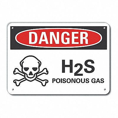 LYLE LCU40220NA14X10 Alum H2S Poison Gas Danger Sign 10x14in