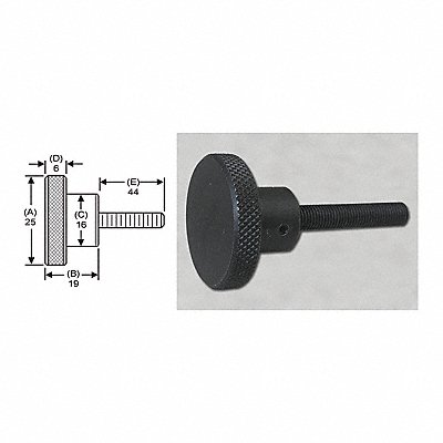 S W MANUFACTURING MSKS015 Knrl Knob Stud M6 25mm Dia 44mm Steel