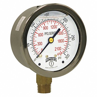 WINTERS PFQ807 Qual Ss/Br Gauge 2.5 1/4Lm 0-300Psi/Kpa