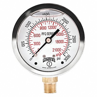 WINTERS PFQ811 Qual Ss/Br Gauge 2.5 1/4Lm 3000Psi/Kpa