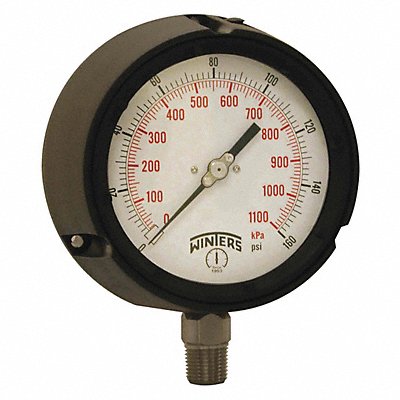 WINTERS PPC5065GSG45 Pressure Gauge 4-1/2 Dial Size Black