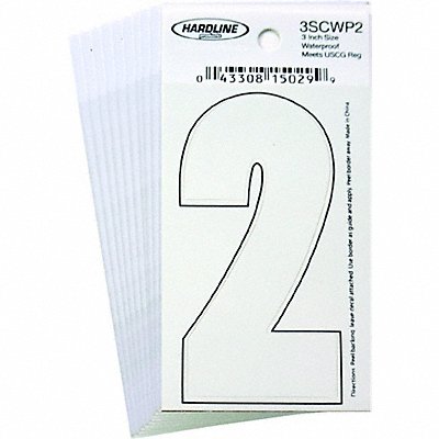 HARDLINE PRODUCTS 3SCWP2 Number 2 Decal 3 White Vinyl PK10