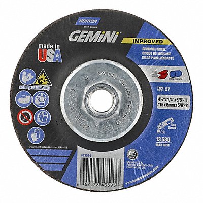 NORTON 66252843593 Depressed Grinding Wheel 5/8 -11CN ThreadHle