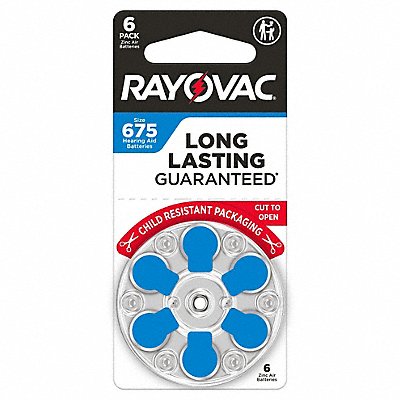 RAYOVAC 675CR6ROVUS Hearing Aid BATT 1.4V DC 625 mAh CAP PK6