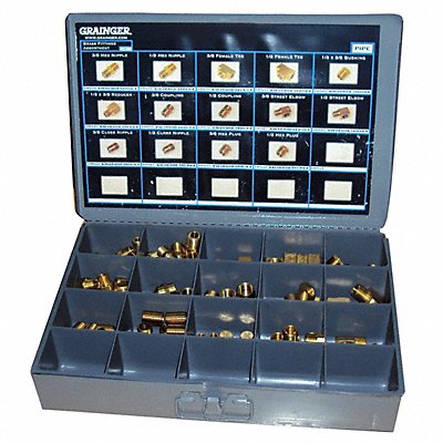 GRAINGER 6AZF8 Pipe Fitting Kit Brass 150 42 Pieces