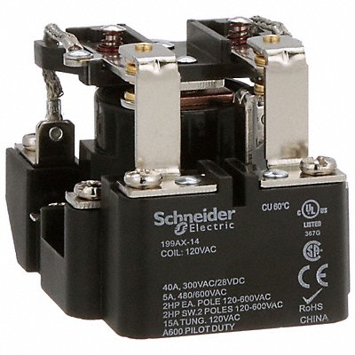 SCHNEIDER 199AX14 Open Power Relay 120V AC DPDT 8Pins