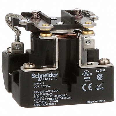SCHNEIDER 199AX9 H8150 Open Power Relay 120VAC DPST-NO 6Pins