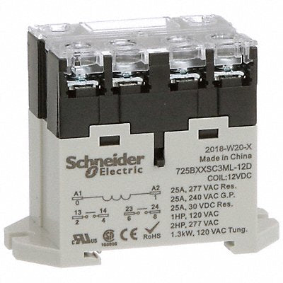 SCHNEIDER 725BXXSC3ML12D H8121 Enclosed Power Relay 12VDC DPST-NO 6Pin