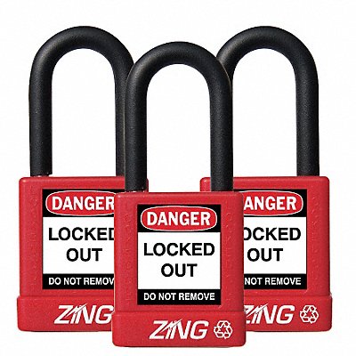 ZING 7062 D8963 Lockout Padlock KA Red 1-3/4 H PK3