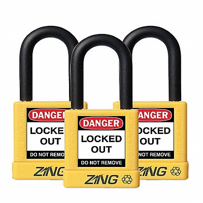 ZING 7068 D8963 Lockout Padlock KA Yellow 1-3/4 H PK3