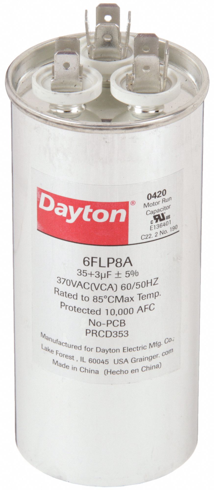 DAYTON 6FLP8 Dual Run Capacitor 35/3 MFD 4 13/16 H