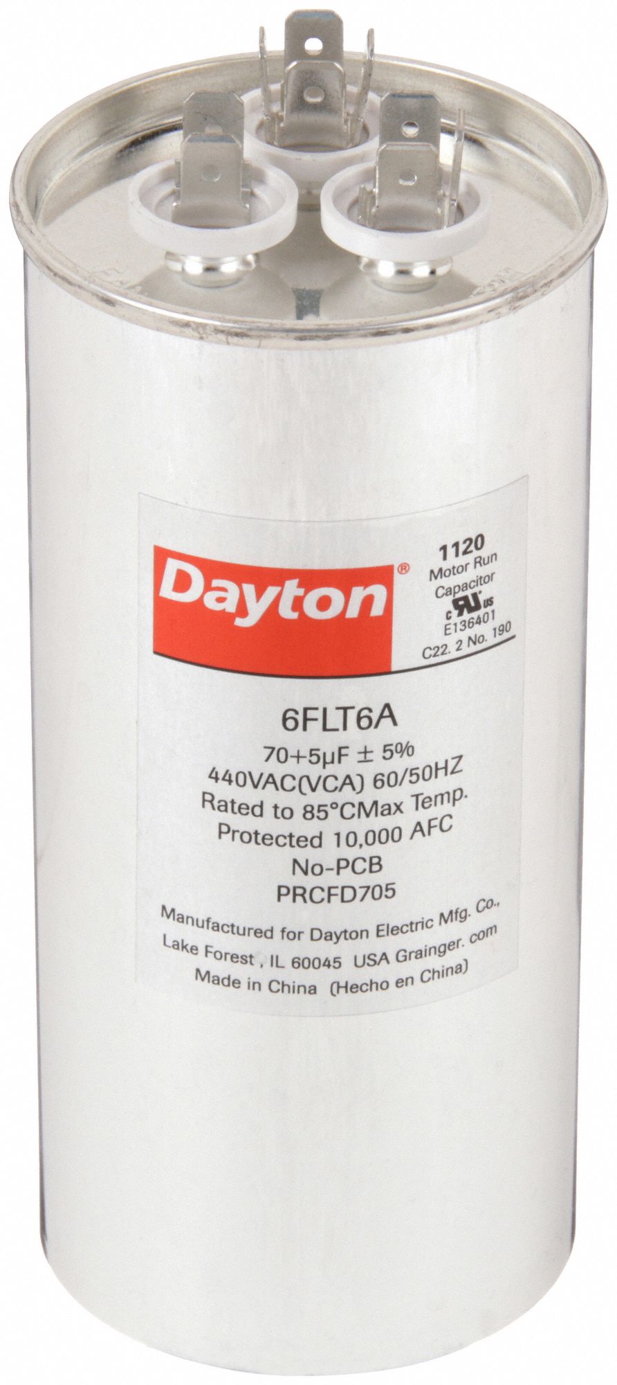 DAYTON 6FLT6 Dual Run Capacitor 70/5 MFD 5 5/8 H