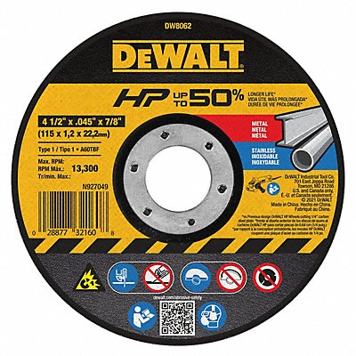 DEWALT DW8062 Abrasive Cut Off Wheel 7/8 Connect. A60T