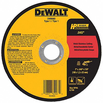 DEWALT DW8065 Abrasive Cut Off Wheel 7/8 Connect. A60T