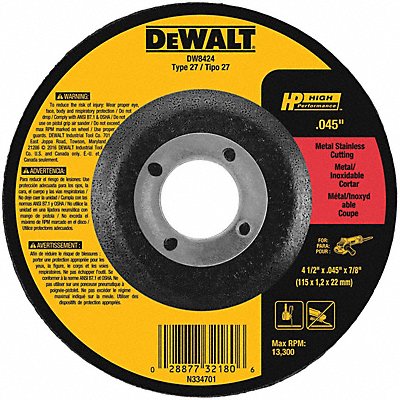DEWALT DW8424 Depressed Centre Cut Off Wheel 7/8 CN Unthreaded Hole