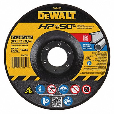 DEWALT DW8425 Depressed Centre Cut Off Wheel 7/8 CN Unthreaded Hole
